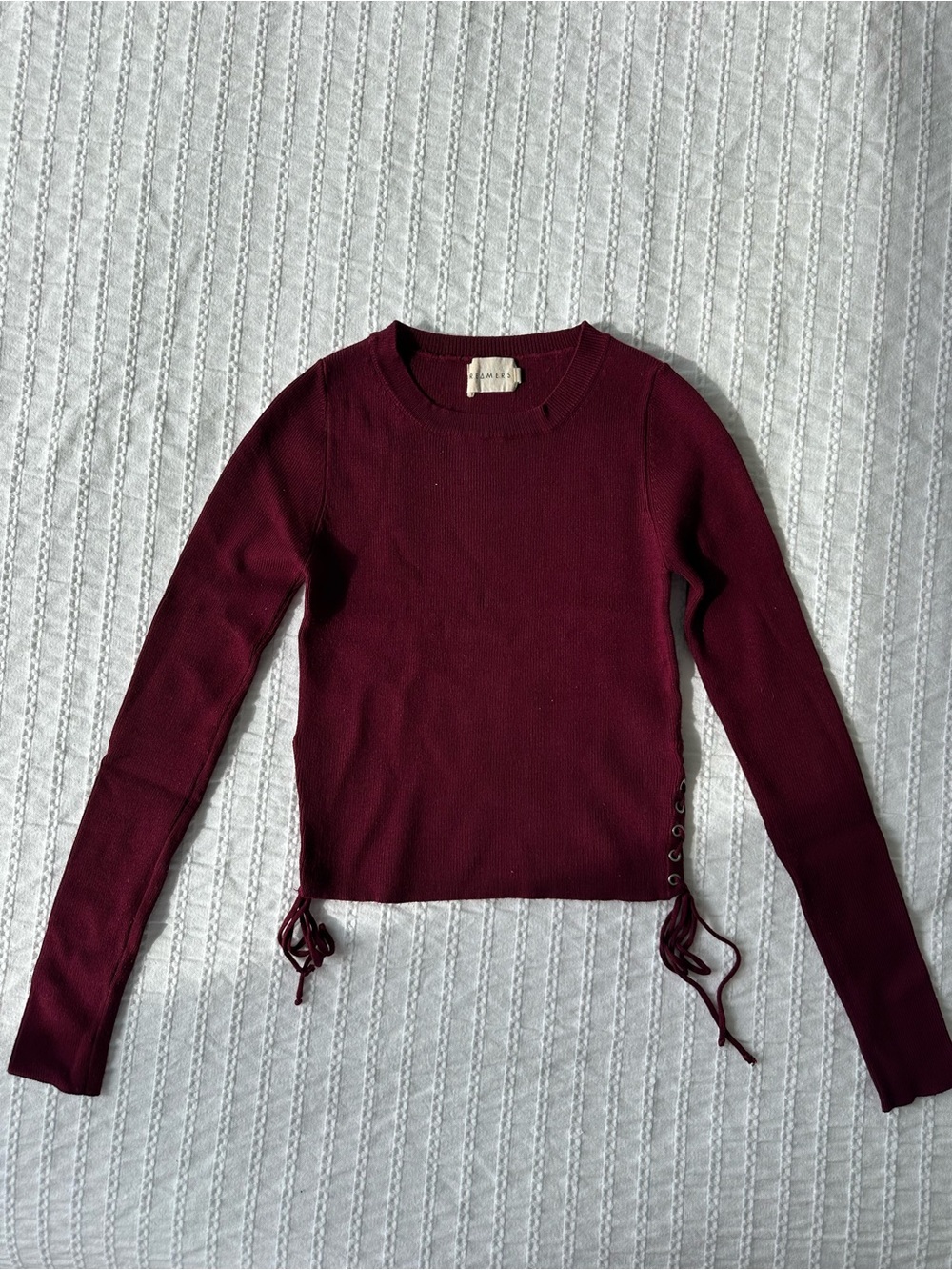 Burgundy Long-Sleeve Lace-Up Side Sweater